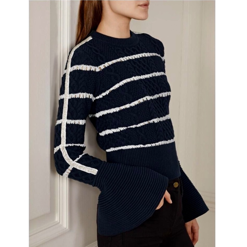 Self-Portrait Diamonds Striped Cable Knit Sweater sz L